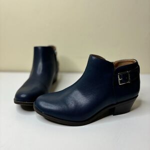 Vionic Boot Women's 7 Blue Leather Zip Up Buckle Ankle Bootie Block Heel Western